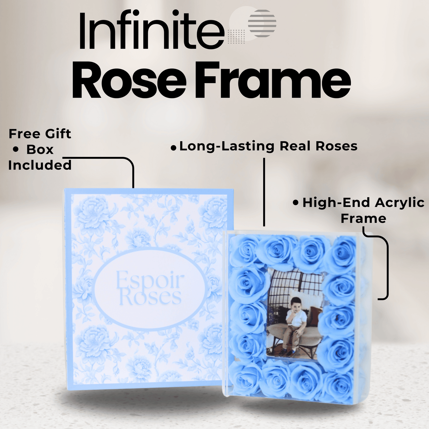 Infinite Rose Frame Compact Series: Premium Acrylic Picture Frame with Preserved Roses