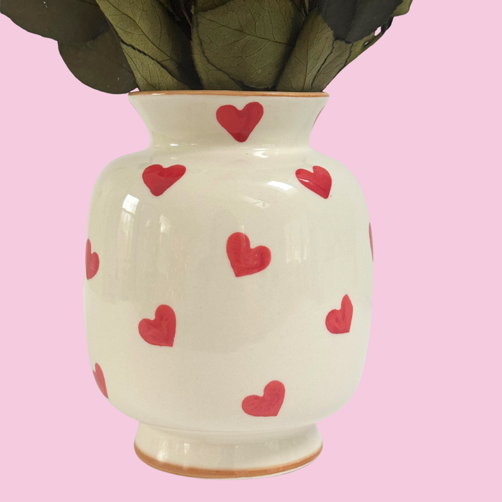 Preserved Roses in Ceramic Vase with Hand-Painted Hearts for Valentine’s Day