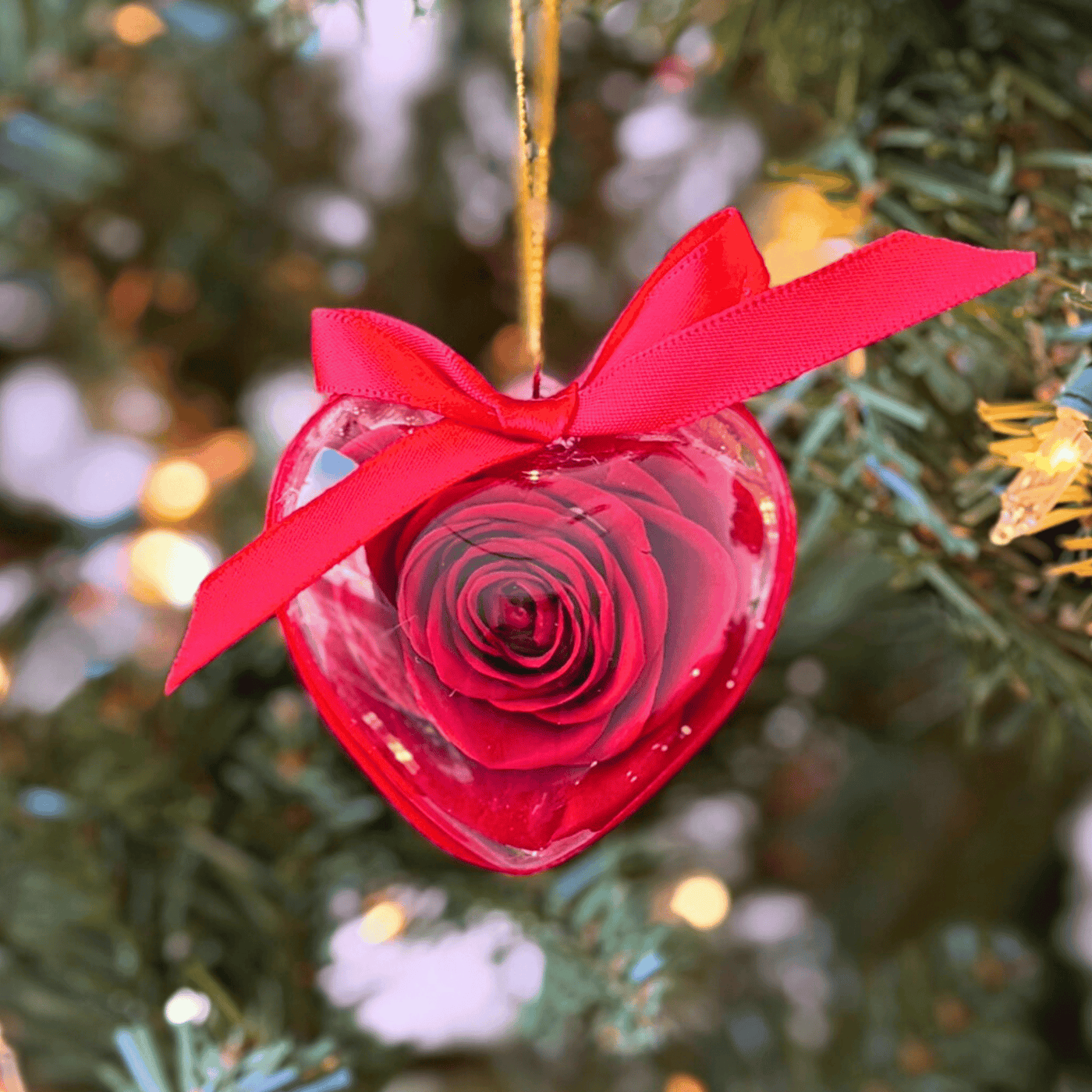 Heart-Shaped Preserved Rose Holiday Ornament