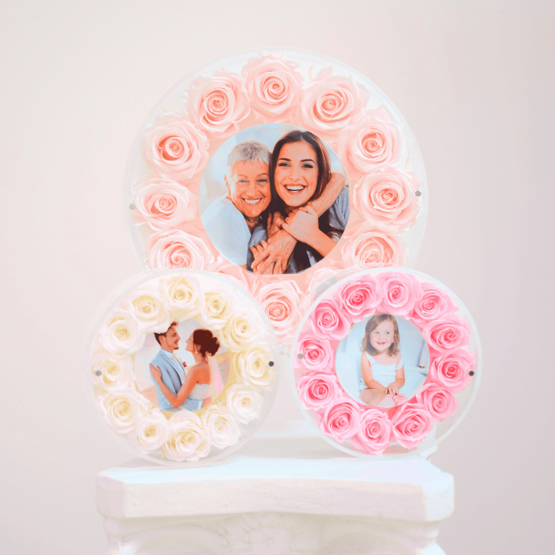 Round acrylic frame with preserved roses – Halo Signature