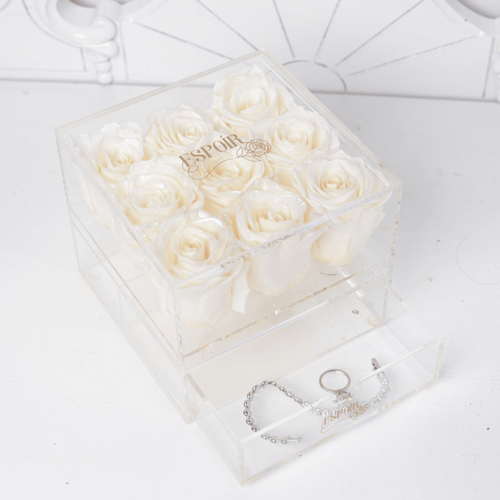 Rose Radiance - 9 acrylic jewelry bloom box