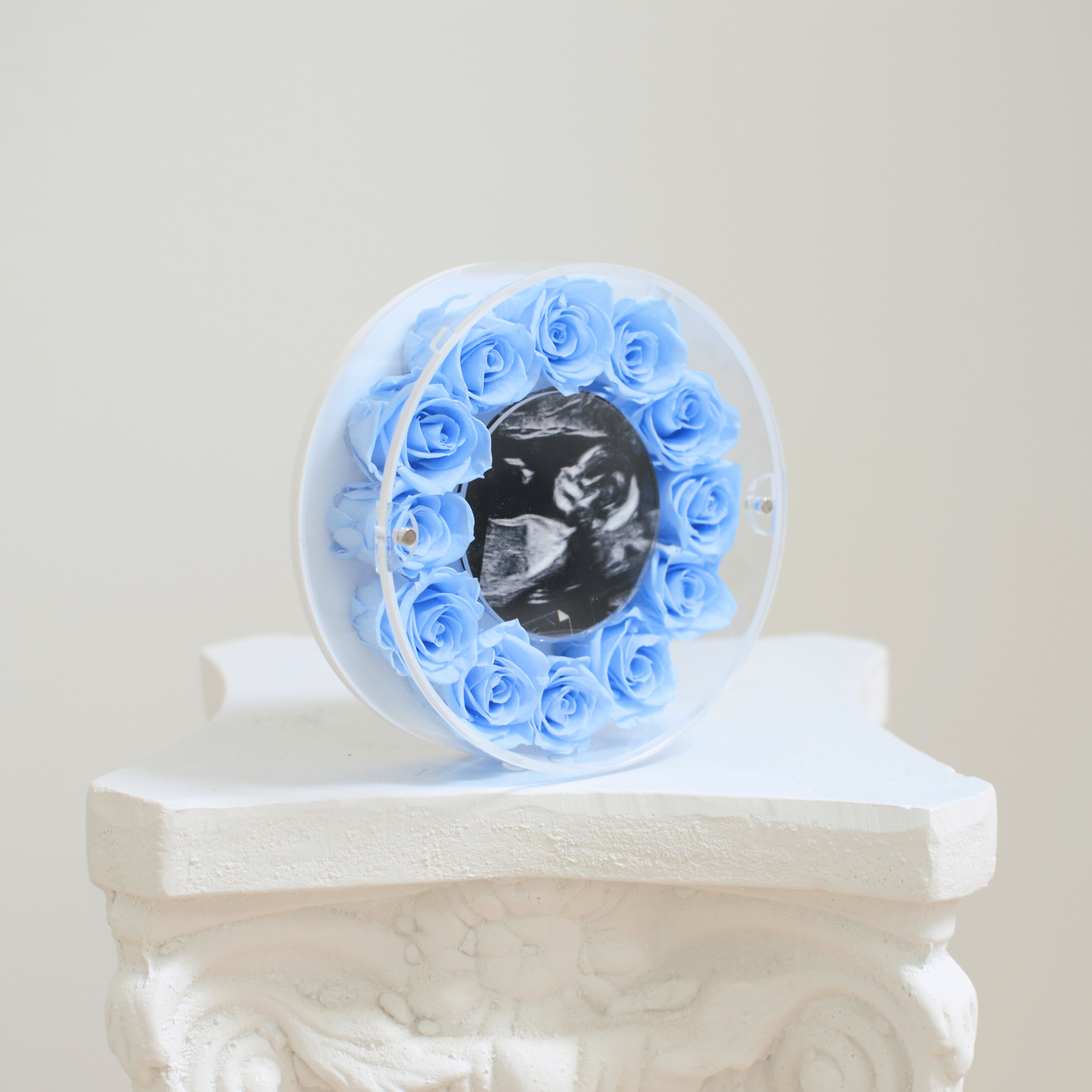 Small acrylic infinity rose picture frame for office desk