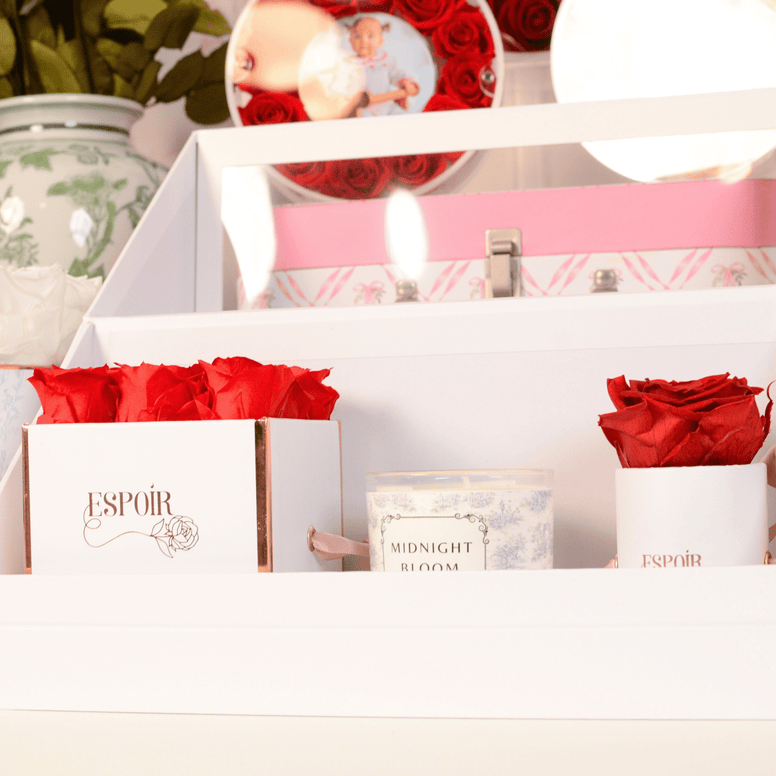 Nine red Ecuadorian infinity roses in luxury white gift box