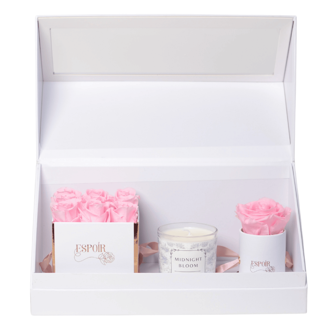Preserved Roses + Candle Bundle  (3 Piece Set)