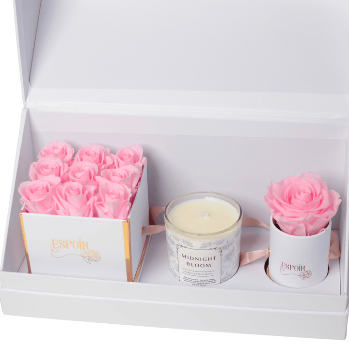 Preserved Roses + Candle Bundle  (3 Piece Set)