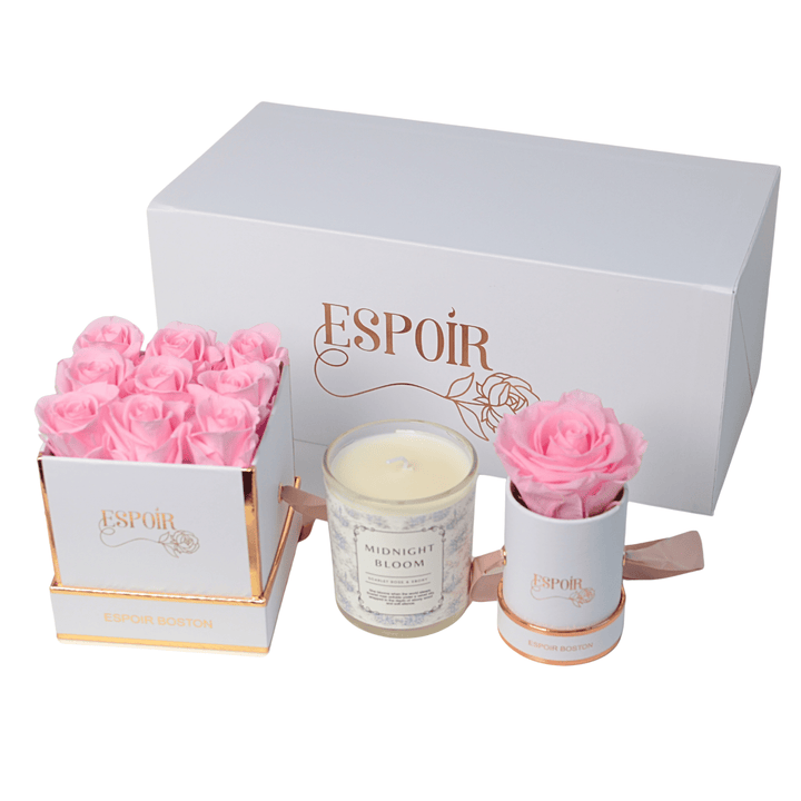 Preserved Roses + Candle Bundle  (3 Piece Set)