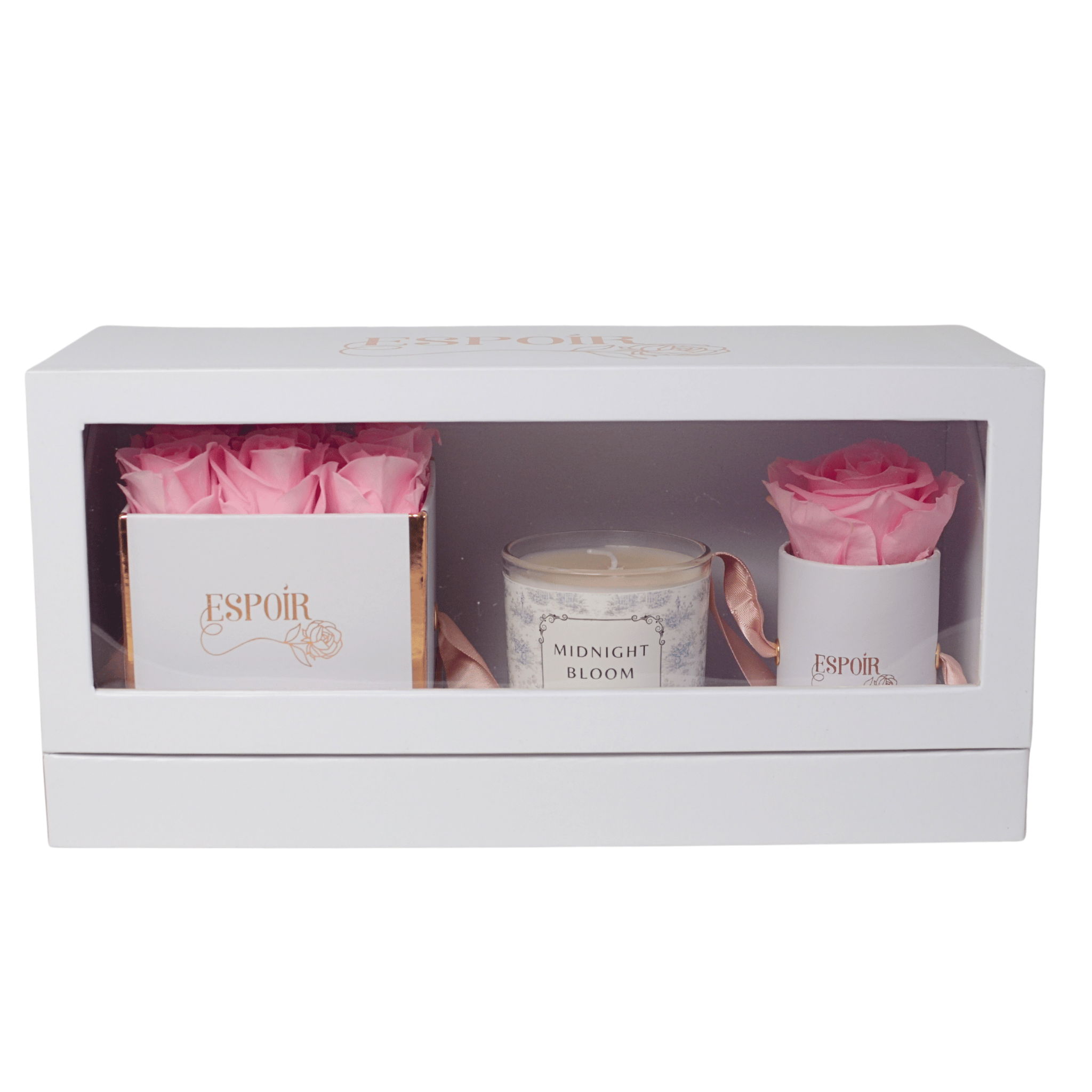 Midnight bloom scented candle with preserved rose bundle