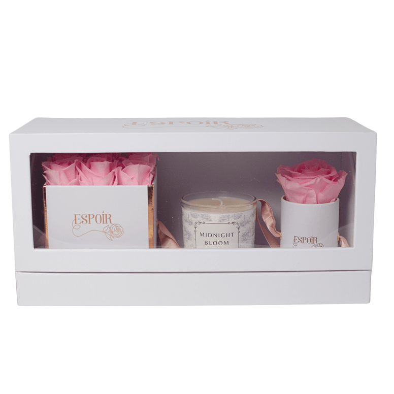 Midnight bloom scented candle with preserved rose bundle