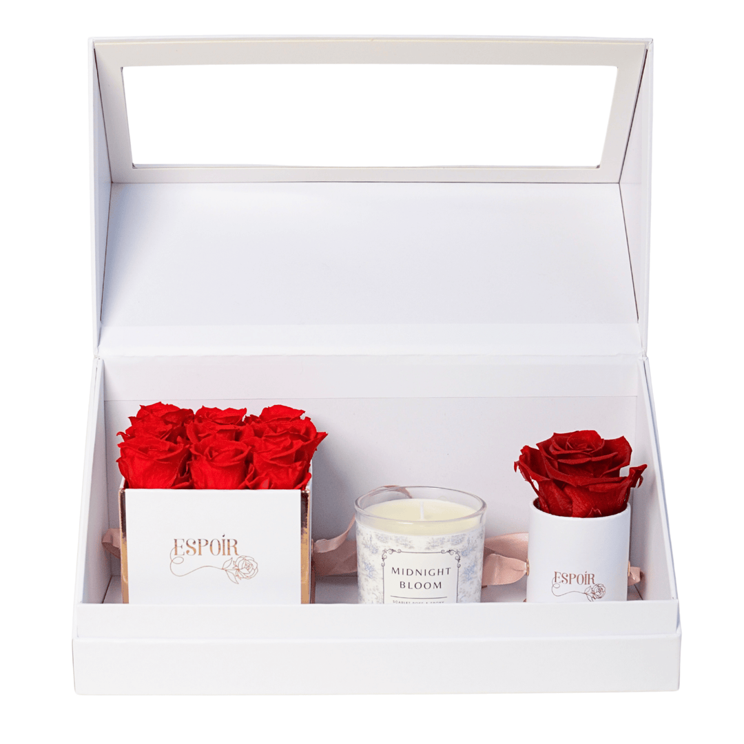 Preserved Roses + Candle Bundle  (3 Piece Set)