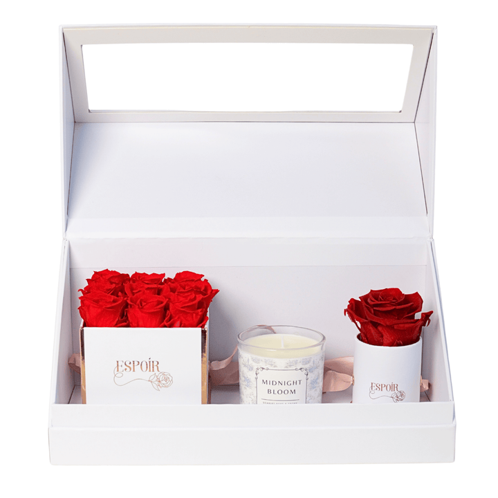 Preserved Roses + Candle Bundle  (3 Piece Set)