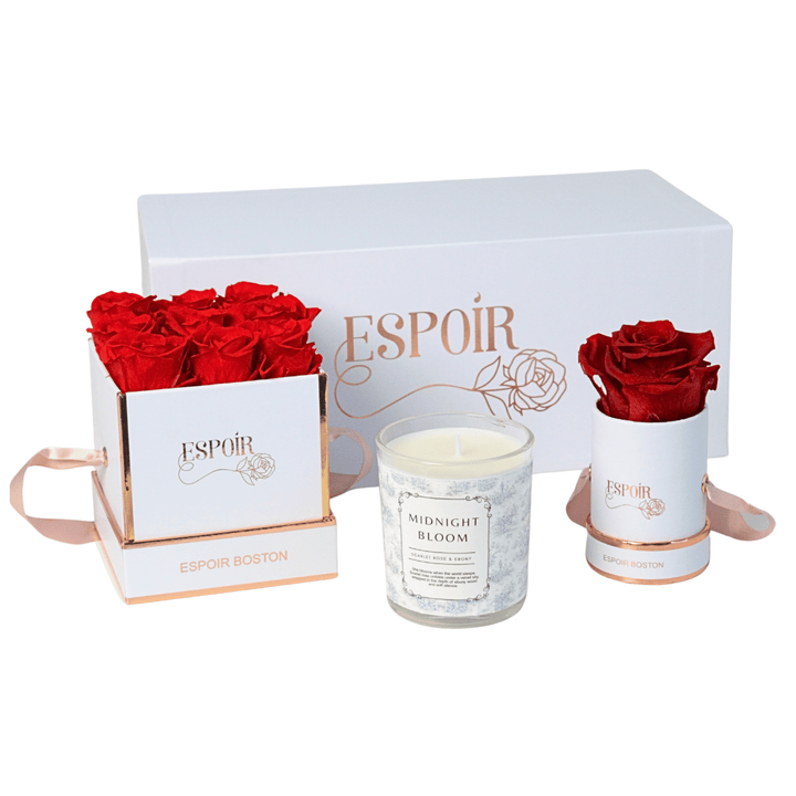 Preserved Roses + Candle Bundle  (3 Piece Set)