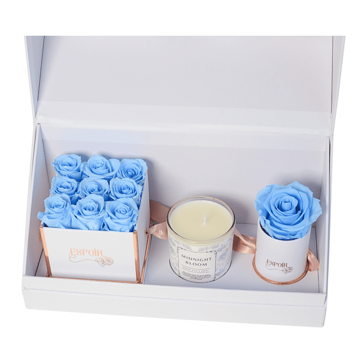 Preserved Roses + Candle Bundle  (3 Piece Set)