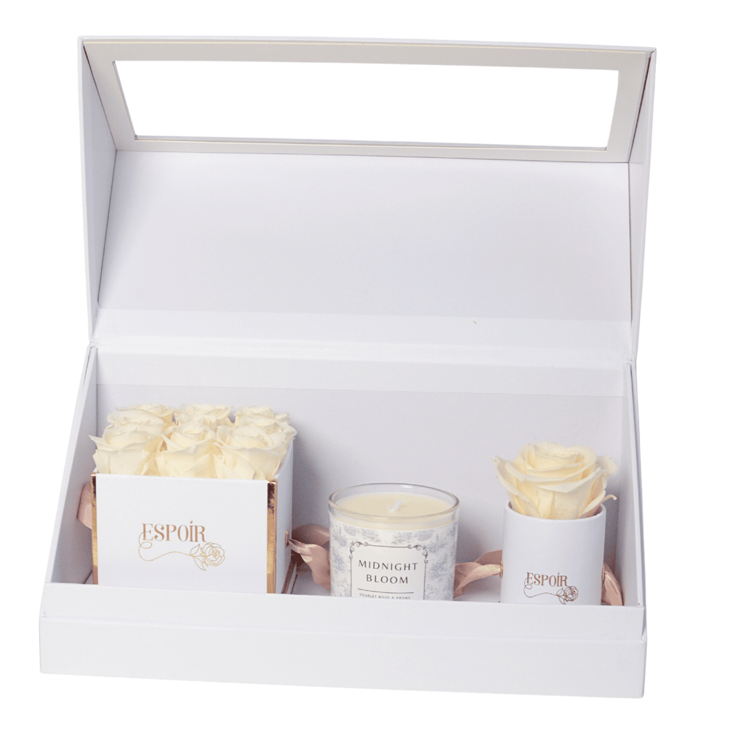 Preserved Roses + Candle Bundle  (3 Piece Set)
