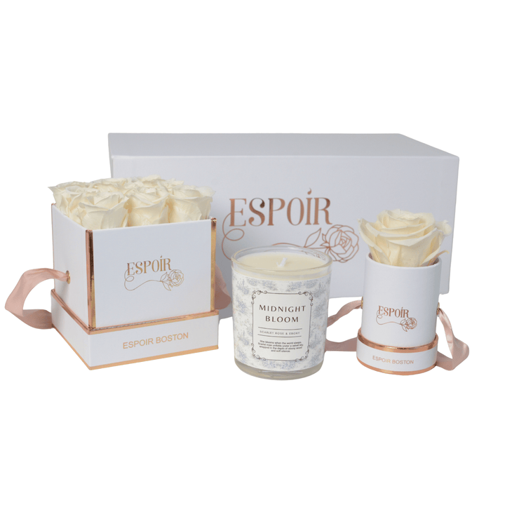 Preserved Roses + Candle Bundle  (3 Piece Set)