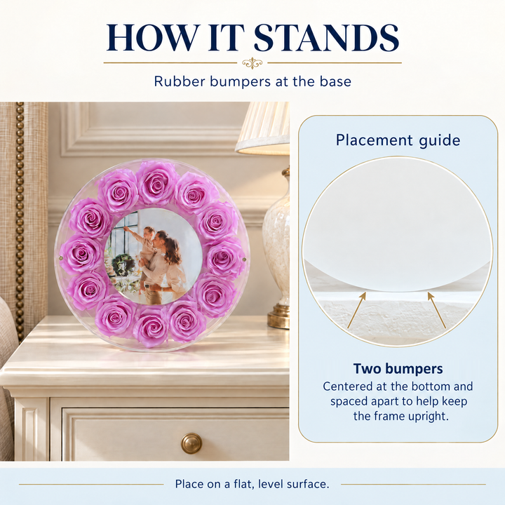 How the large Halo frame stands: two bumpers centered at the bottom and spaced apart for stability on a flat, level surface