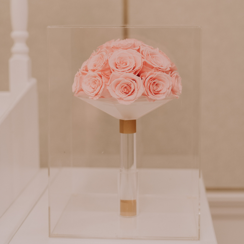 Wedding Bouquet With Acrylic Case and Stand
